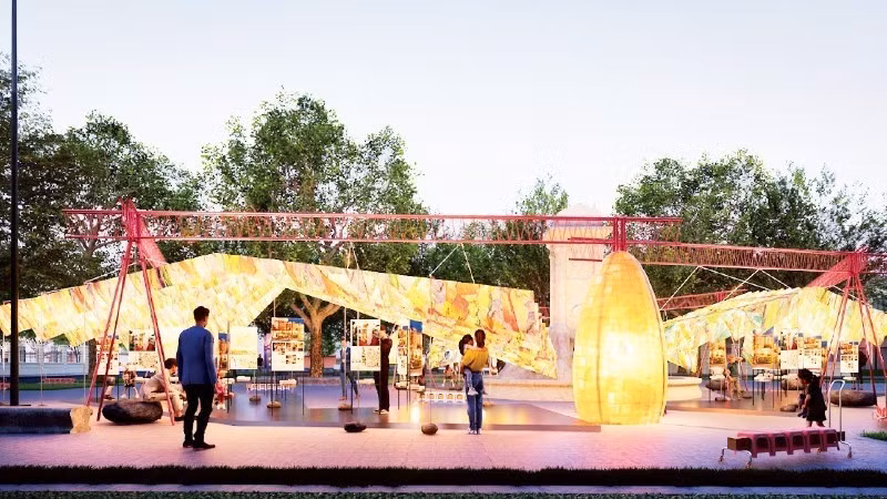 Уникальная выставка, выполненная из традиционной бумаги зо и переработанных материалов, в саду Диенхонг. (Фото: nhandan.vn)