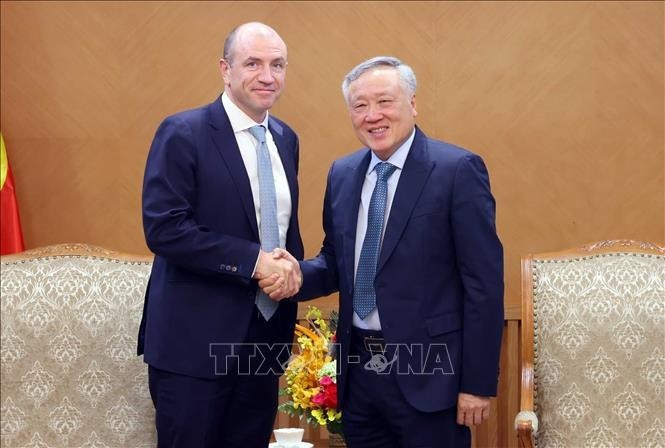 Заместитель Премьер-министра Нгуен Хоа Бинь принимает Генерального директора группы Haeco Ричарда Селла. (Фото: ВИА)