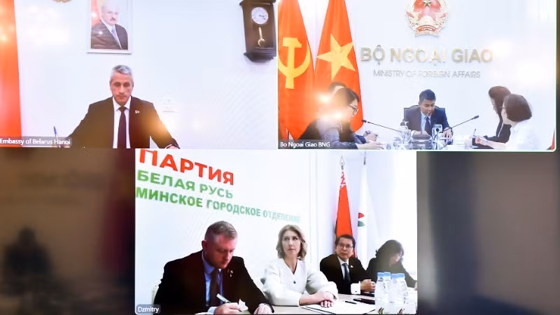 Экран онлайн-встречи между двумя Партиями. (Фото: МИД Вьетнама)