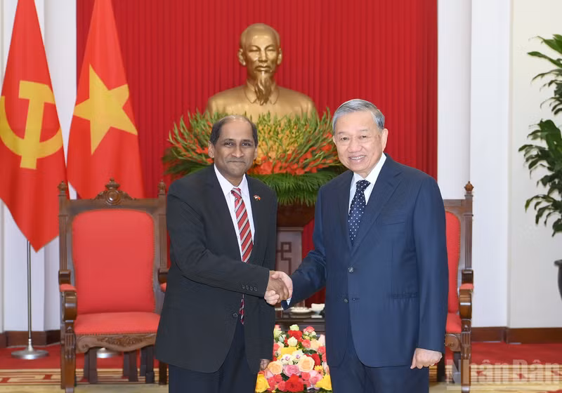 Генеральный секретарь ЦК КПВ То Лам принимает Посла Сингапура во Вьетнаме Джаю Ратнама.