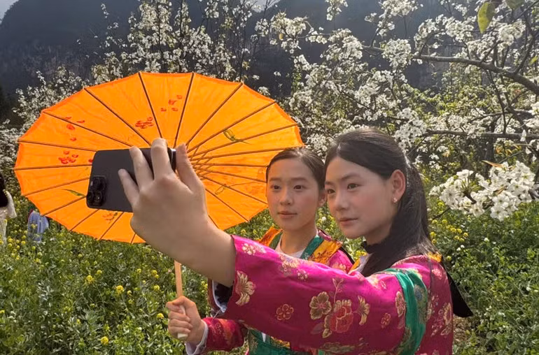 Туристы с интересом прогуливаются и знакомятся с грушевыми садами в приграничной общине Фобанг.