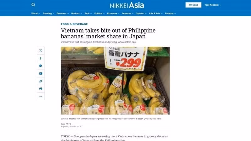 По оценке Nikkei Asia, вьетнамские бананы имеют преимущество на японском рынке. Скриншот: ВИА