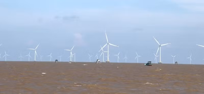 Система офшорных ветровых турбин акционерной компании ветроэнергетики Тьензянг. (Фото: ВИА)