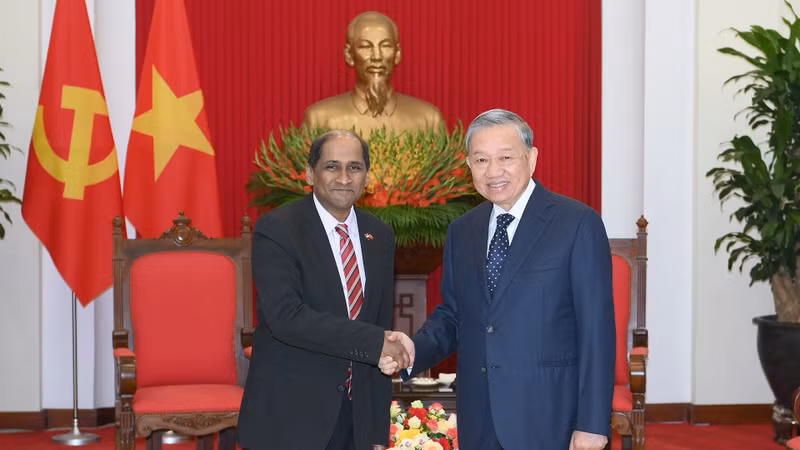 Генеральный секретарь ЦК КПВ То Лам принимает Посла Сингапура во Вьетнаме Джаю Ратнама.