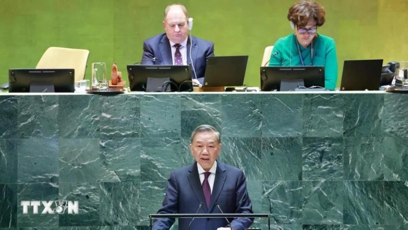 Генеральный секретарь ЦК КПВ, Президент Вьетнама То Лам выступает на общих дебатах высокого уровня 79-й сессии Генеральной Ассамблеи ООН (сентябрь 2024 года). (Фото: ВИА)