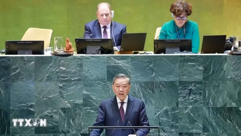 Генеральный секретарь ЦК КПВ, Президент Вьетнама То Лам выступает на общих дебатах высокого уровня 79-й сессии Генеральной Ассамблеи ООН (сентябрь 2024 года). (Фото: ВИА)