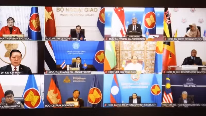 Экран видеоконференции. (Фото: МИД Вьетнама)