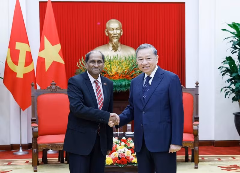 Генеральный секретарь То Лам принял Посла Сингапура Джаю Ратнама, который нанес прощальный визит в связи с завершением своей дипломатической миссии во Вьетнаме. (Фото: ВИА)