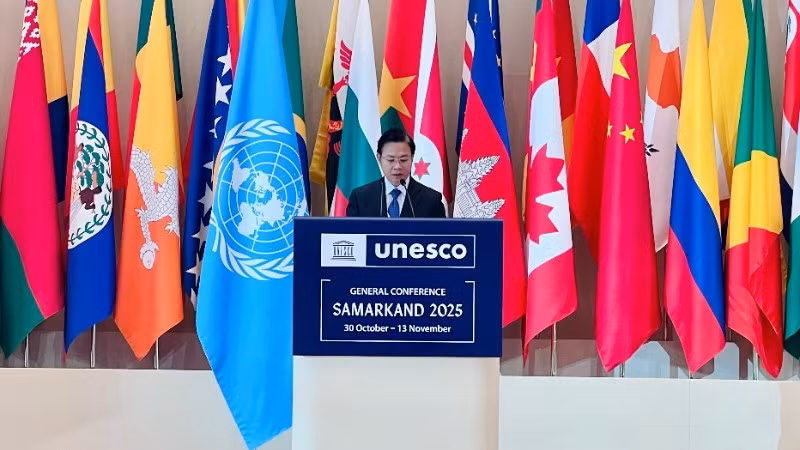 Заместитель министра иностранных дел Нго Ле Ван выступает с политической речью на пленарном заседании. (Фото: МИД Вьетнама)