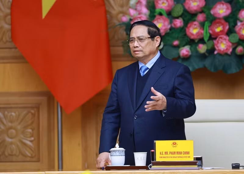 Премьер-министр Фам Минь Тьинь выступил на встрече с делегацией японских организаций и предприятий. (Фото: ВИА)