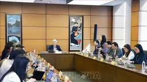 Делегации Национального собрания провинции Хынгйен и города Хайфон обсуждают вопросы в группе. (Фото: ВИА)