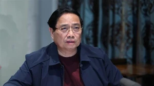 Премьер-министр Фам Минь Тьинь провёл онлайн-совещание из ЮАР по вопросам ликвидации последствий наводнений. (Фото: ВИА)