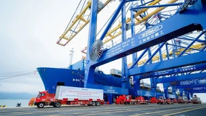 Выполняется погрузка экспортных грузов в порту Лачхуен (город Хайфон). (Фото: Нгуен Винь)