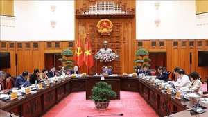 Премьер-министр Фам Минь Тьинь председательствует на заседании Постоянного комитета Правительства по развитию Проекта зоны свободной торговли и национального центра нефтепереработки и энергетики в Зунгкуате. (Фото: ВИА)