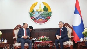 Вице-премьер, Министр иностранных дел Лаоса Тхонгсаванх Пхомвихан принимает Посла Вьетнама в Лаосе Нгуен Минь Тама. (Фото: ВИА)