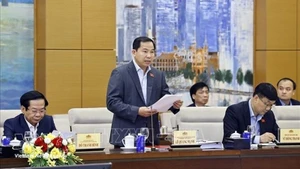 Генсекретарь НС Ле Куанг Мань, одновременно Руководитель Канцелярии НС и Руководитель Канцелярии Национального избирательного совета, выступает на конференции 26 февраля Фото: ВИА