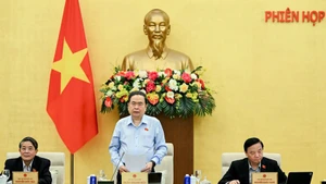 Председатель НС Чан Тхань Ман выступает на открытии заседания. Фото: Зюи Линь