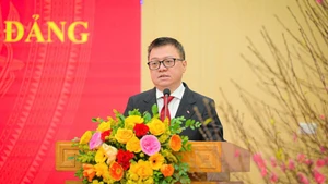 Главный редактор газеты «Нянзан» Ле Куок Минь выступает на церемонии. Фото: Бао Лонг