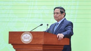 Премьер-министр Фам Минь Тьинь выступает на конференции. Фото: VGP 