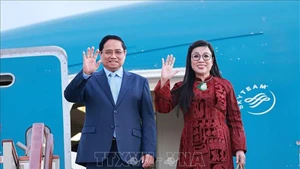 Премьер-министр Фам Минь Тьинь с супругой в международном аэропорту имени Хуари Бумедьена в Алжире. Фото: ВИА