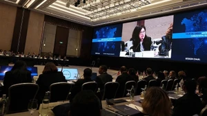 Директор Консульского отдела Министерства иностранных дел Вьетнама Фан Тхи Минь Зянг выступает на диалоге. Фото: baoquocte.vn