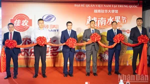 Церемония перерезания ленточки в честь открытия Дня вьетнамских товаров в Китае и Фестиваль вьетнамских фруктов.