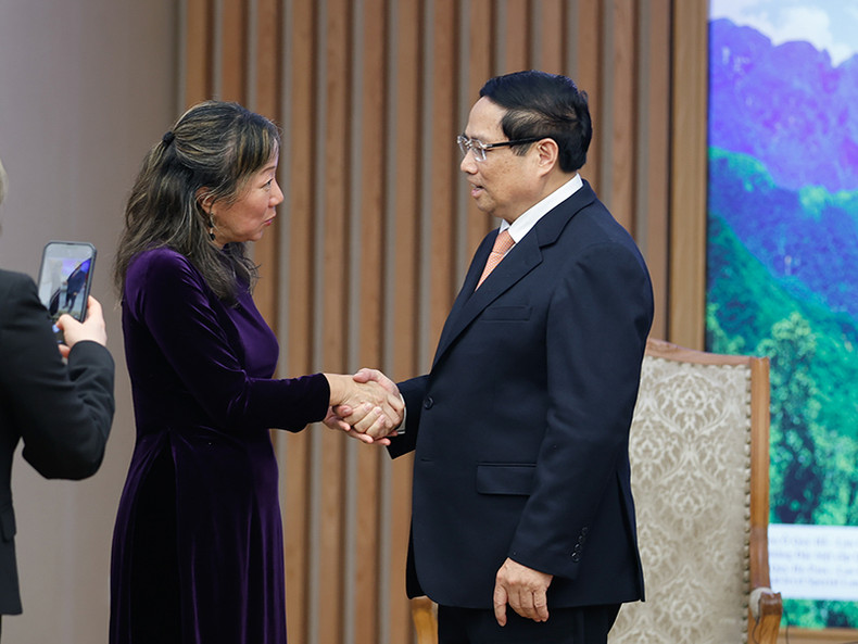 Премьер-министр Фам Минь Тьинь и профессор Нгуен Тхи Лиен Ханг. Фото: VGP Премьер-министр Фам Минь Тьинь и профессор Нгуен Тхи Лиен Ханг. Фото: VGP