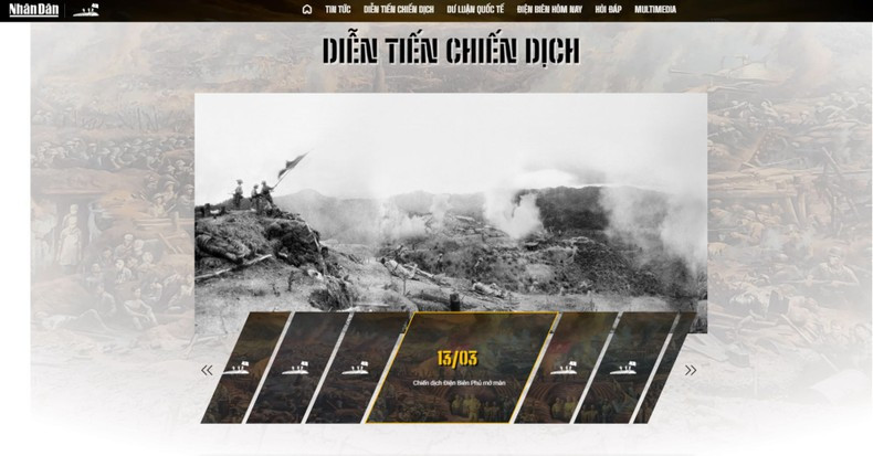 Самой уникальной составляющей является «Карта операции», воссоздающая 56 дней и ночей операции Дьенбьенфу и обновляющая прогресс изо дня в день в форме дневника, начиная с 13 марта 1954 года по 7 мая 1954 года. Самой уникальной составляющей является «Карта операции», воссоздающая 56 дней и ночей операции Дьенбьенфу и обновляющая прогресс изо дня в день в форме дневника, начиная с 13 марта 1954 года по 7 мая 1954 года.