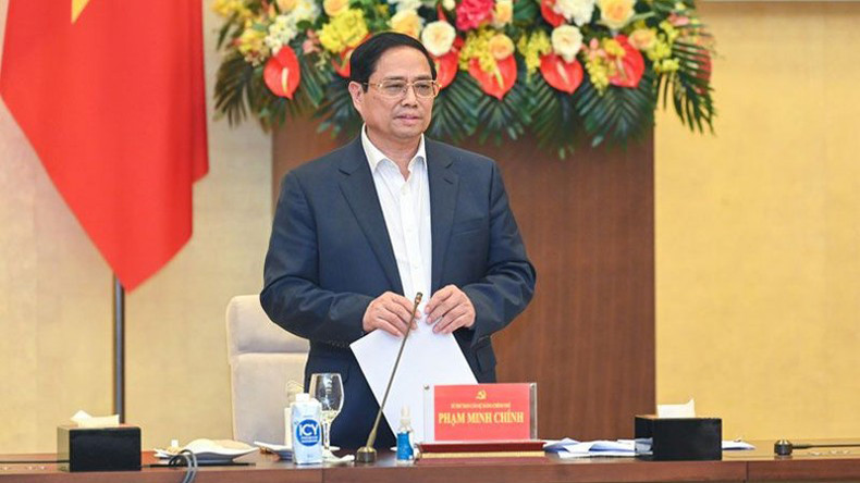 Премьер-министр Фам Минь Тьинь выступает с заключительной речью. Фото: Зюи Линь