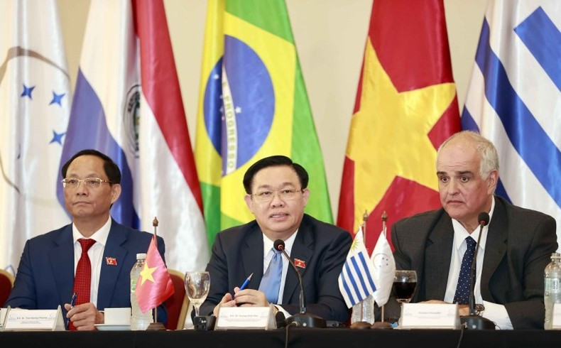 Председатель НС Выонг Динь Хюэ выступает на переговорах. Фото: ВИА