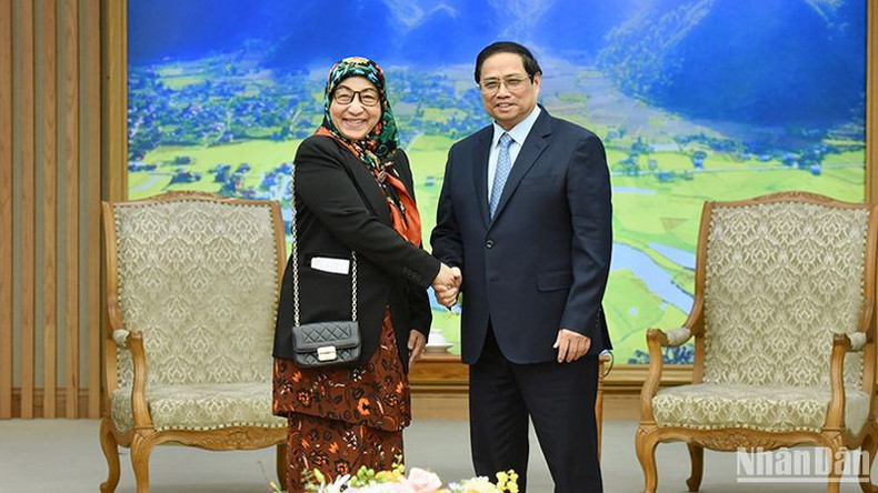 Премьер-министр Фам Минь Тьинь и Посол Брунея во Вьетнаме Датин Падук Малай Хаджа Халима Малай Хаджи Юссоф. Фото: Чан Хай Премьер-министр Фам Минь Тьинь и Посол Брунея во Вьетнаме Датин Падук Малай Хаджа Халима Малай Хаджи Юссоф. Фото: Чан Хай