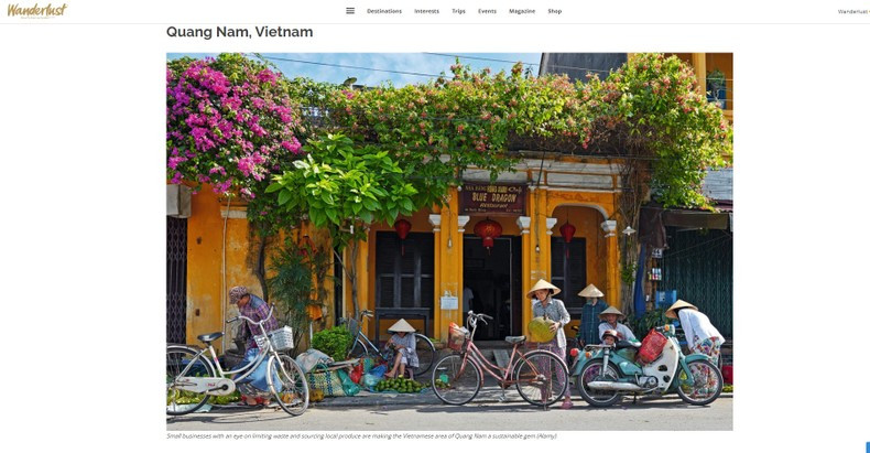 Куангнам занял 3-е место в списке 4 лучших зеленых направлений в Азии 2023 года по версии Wanderlust. Фото с экрана Куангнам занял 3-е место в списке 4 лучших зеленых направлений в Азии 2023 года по версии Wanderlust. Фото с экрана