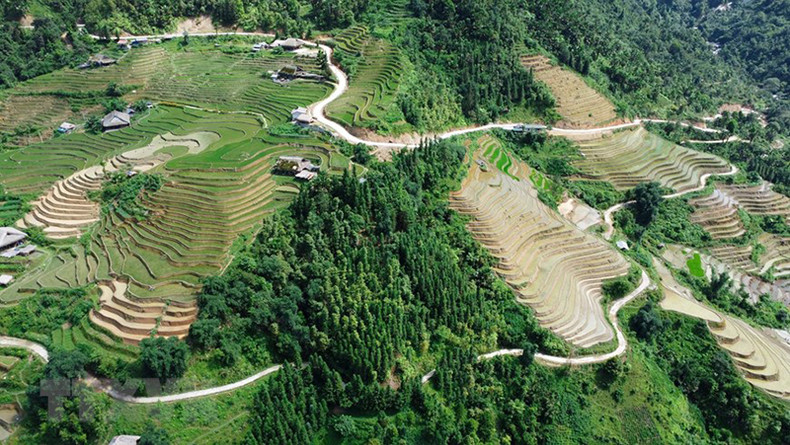 Извилистые террасные рисовые поля в горах у жителей селения Сафин. Извилистые террасные рисовые поля в горах у жителей селения Сафин.