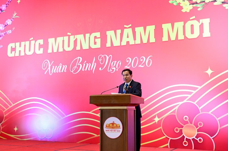 Генеральный секретарь Национального собрания, Руководитель канцелярии Национального собрания Ле Куанг Мань выступает на встрече.