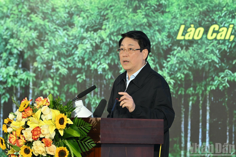 Президент Лыонг Кыонг выступает с речью на церемонии.