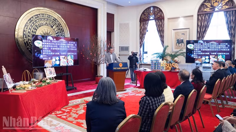 Посол Фам Тхань Бинь выступает на мероприятии.