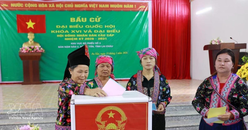 Избиратели голосуют на избирательном участке № 3, в деревне Намсао 2 приграничной коммуны Патан. Фото: ВИА