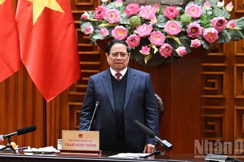 Премьер-министр Фам Минь Тьинь выступает на заседании. Фото: Чан Хай