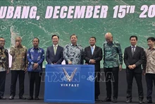 Делегаты нажимают кнопку в знак введения завода в коммерческую эксплуатацию. Фото: ВИА