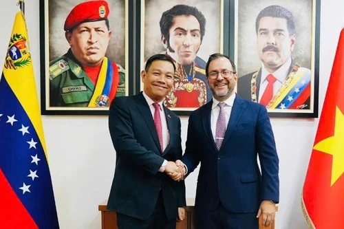 Министр иностранных дел Иван Хиль принимает Посла Вьетнама в Венесуэле Ву Чунг Ми. (Фото предоставлено Посольством Вьетнама в Венесуэле)