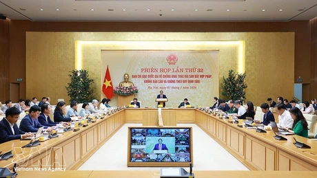 Премьер-министр Фам Минь Тьинь председательствует на 32-м заседании Центрального руководящего комитета по борьбе с незаконным выловом рыбных продуктов. Фото: ВИА