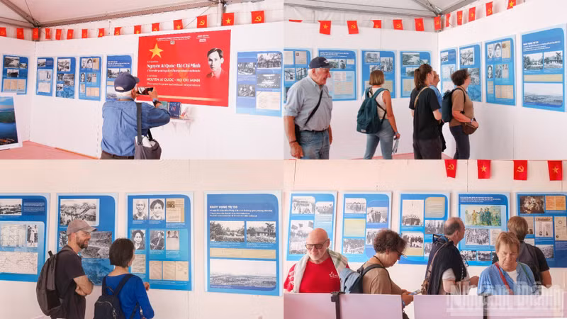 Ценные документы и фотографии о Президенте Хо Ши Мине, подготовленные газетой «Нянзан» и Мемориальным комплексом Президента Хо Ши Мина в Президентском дворце, торжественно представлены на стенде. Фото: Кхай Хоан - Чунг Хынг