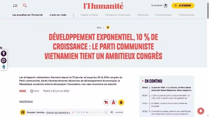 Французская газета L’Humanité опубликовала статью, посвященную успех XIV съезда.