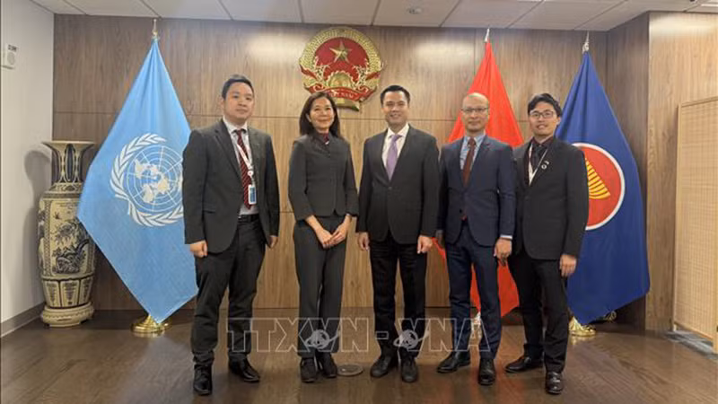 Г-жа Полин Тамесис (вторая слева) на встрече с Послом Данг Хоанг Жангом. Фото: ВИА