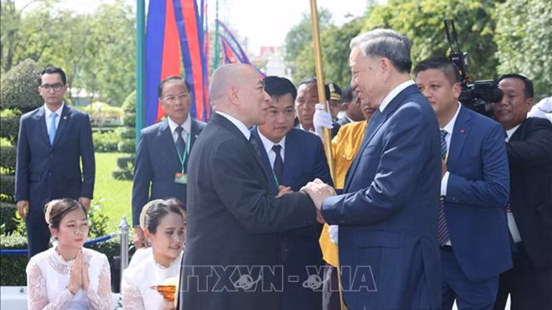 Король Камбоджи Нородом Сиамони встречает Президента То Лама. Фото: ВИА