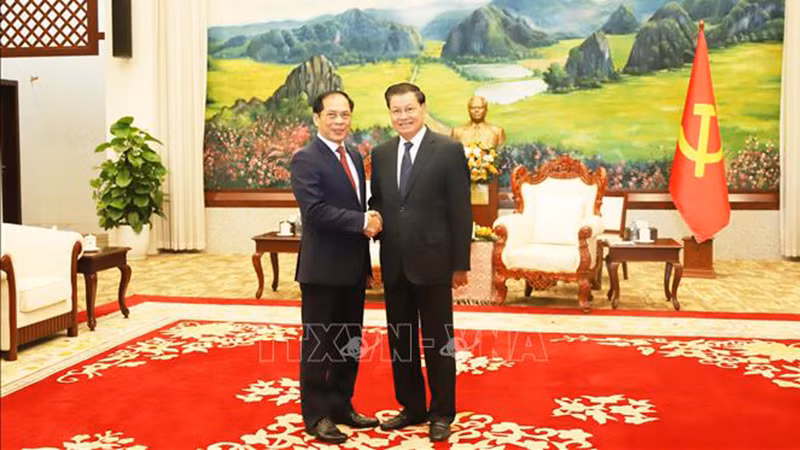 Вице-премьер, Министр иностранных дел Буй Тхань Шон и Генеральный секретарь ЦК НРПЛ, Президент Лаоса Тхонглун Сисулит. Фото: ВИА
