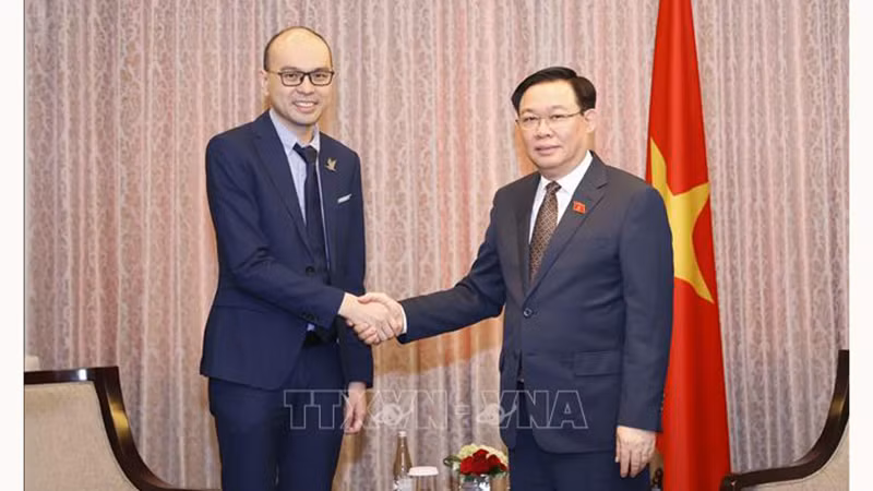 Председатель НС Выонг Динь Хюэ и сооснователь корпорации Traveloka Альберт. Фото: ВИА