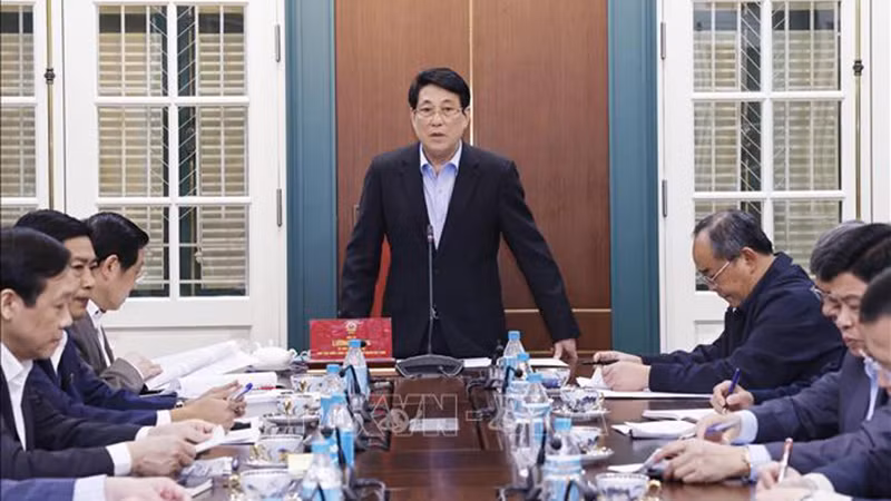 Президент Лыонг Кыонг выступает на рабочей встрече. Фото: ВИА