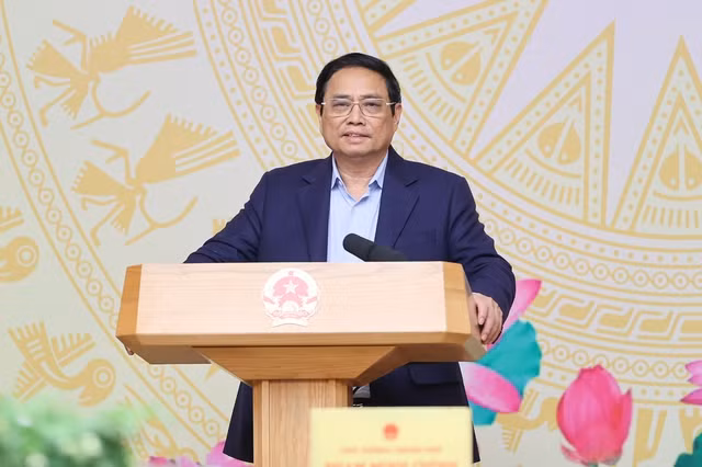 Премьер-министр Фам Минь Тьинь выступает на конференции. Фото: VGP