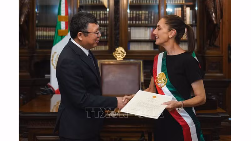 Посол Вьетнама в Мексике Нгуен Ван Хай вручает верительные грамоты Президенту Мексики Клаудии Шейнбаум. Фото: ВИА